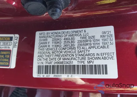 2021 Honda Cr-V Hybrid Touring from USA, damaged, VIN 7FART6H96ME034251